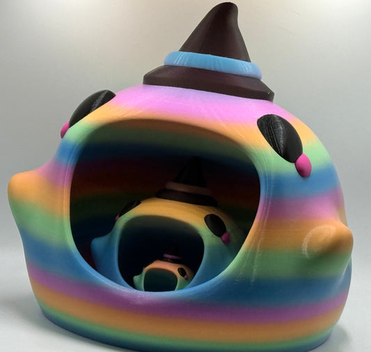 Colorful, striped ghost with a Hat top on a white background